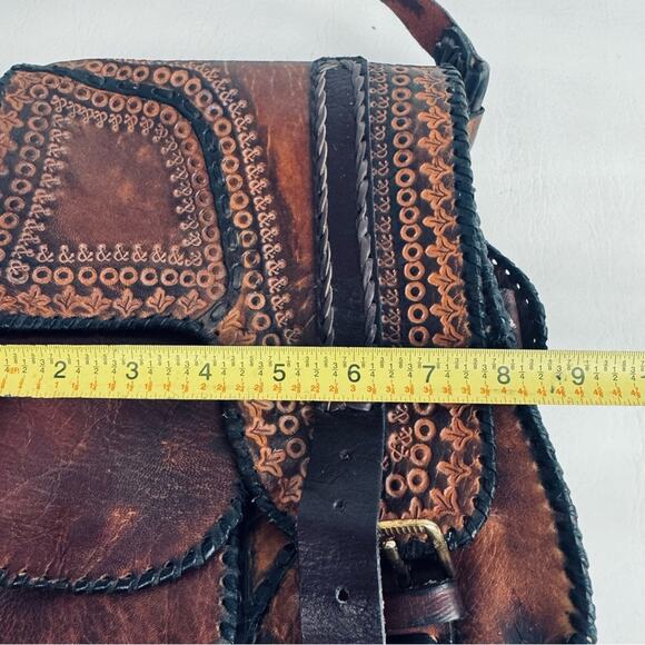 Mark Tigon Western Crossbody Bag‎ Tooled Leather Brown Equestrian Purse Distress - Picture 14 of 15
